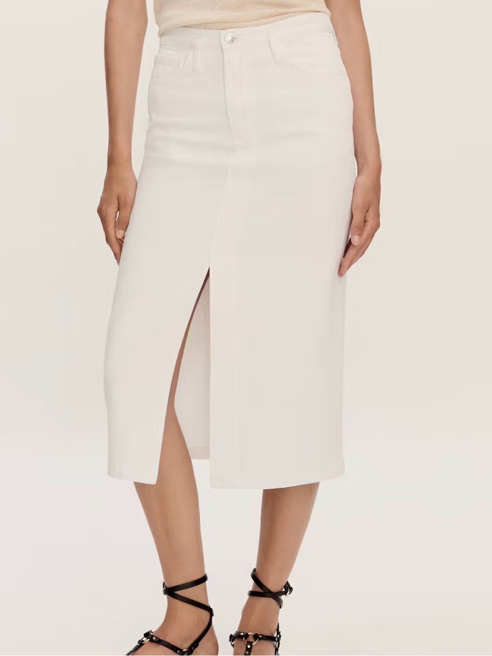 Mango Cream Midi Pencil Skirt with Front Slit